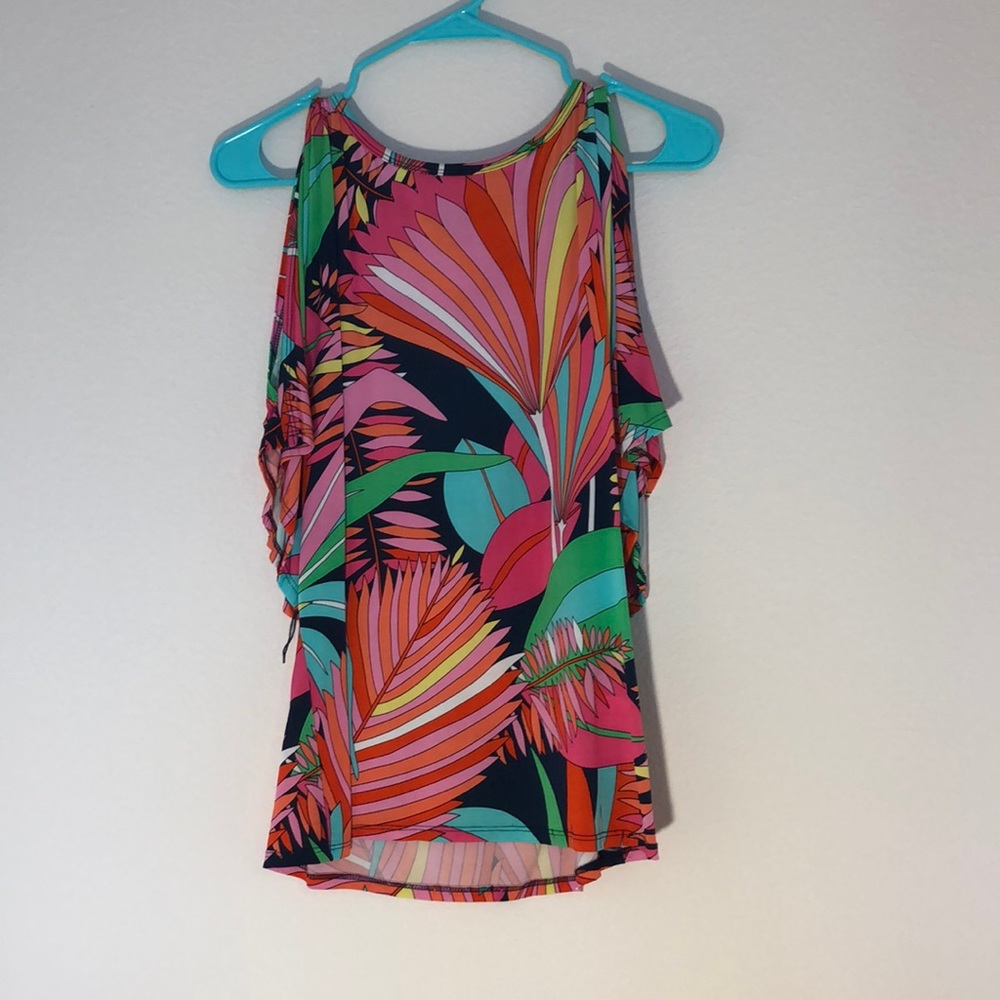 Trina Turk Cold shoulder colorful blouse top 0 P